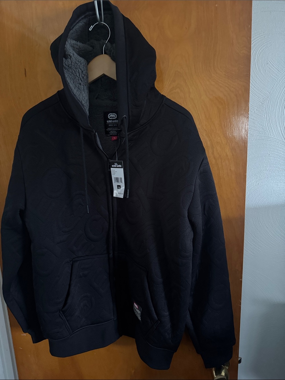 Ecko Hoodie Mens Medium Black Fleece Sherpa Zip